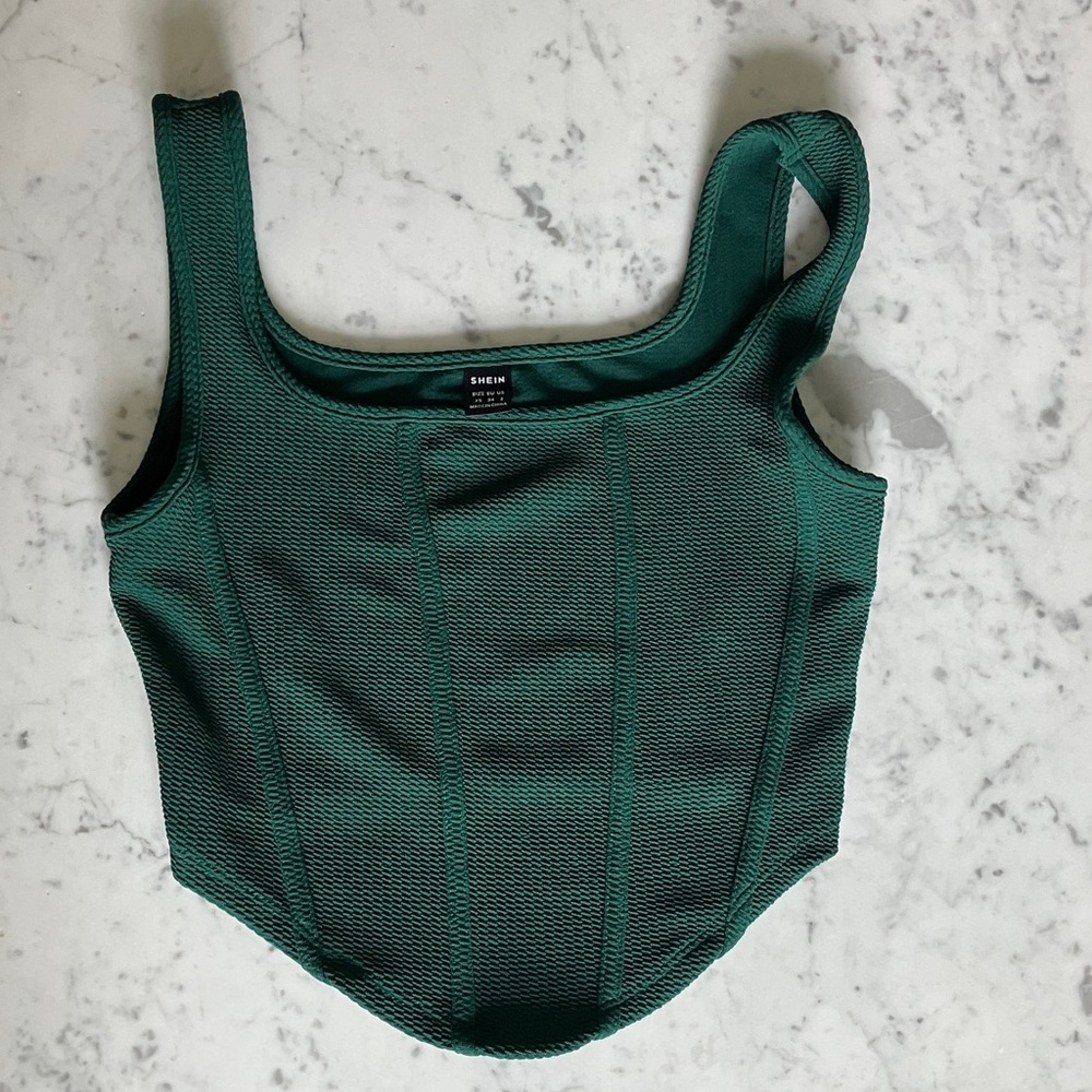 SHEIN Textured Deep Green Square Neck Camisole